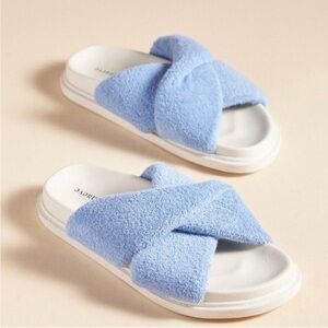 Anthropologie Maeve Terry Slide Sandals baby blue/white size 8 .